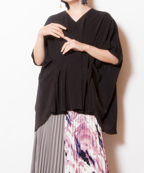 OSMOSIS ブラウス シャツ Vネックタックブラウス レディース