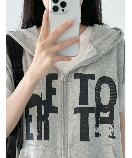 【STONE 】ジッパーフーディー ベージュ WISH FOR EVER パーカー HEAVY WEIGHT RHINESTONES DOUBLE ZIP