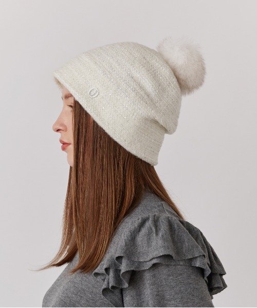 美品　Chapeau d' O グレー ニット帽　モヘア Chapeau d' O（シャポードオー） ニット帽 ニットキャップ Spangle