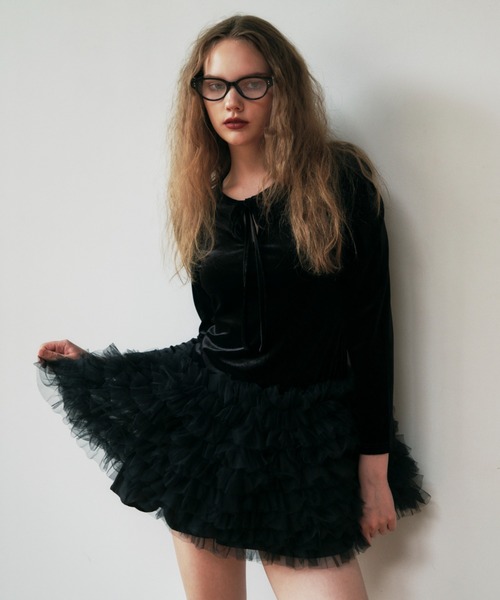 HONEY MI HONEY（ハニーミーハニー） ワンピース velour ribbon tulle