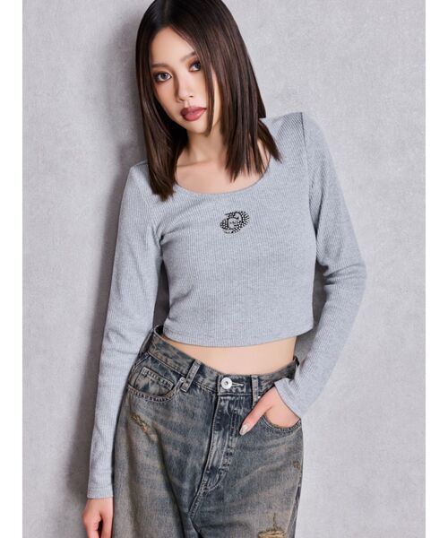 GYDA（ジェイダ） tシャツ GDロゴラインストーンテレコトップス