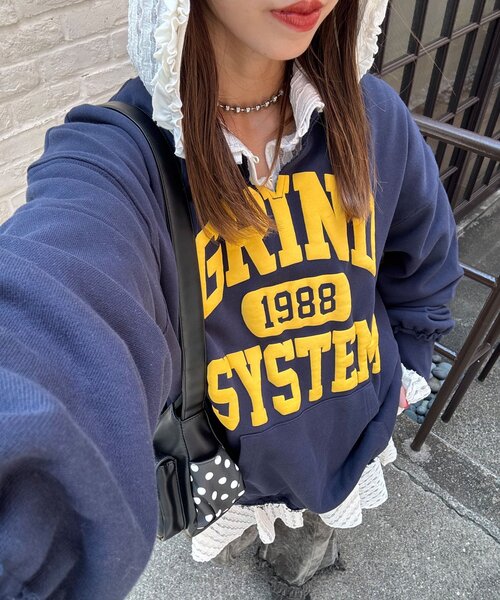 ciaopanic カレッジロゴプリントビッグシルエットスウェット ビックシルエットカレッジロゴプリントニット | CIAOPANIC TYPY(チャオ