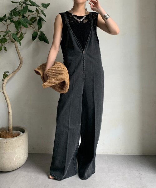 DOUDOU】ブラックデニム サロペット オーバオール Fサイズ DouDou