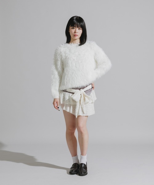 Chick スカート Tiered Mini Skirt with Waist Tie Belt and Ruffled