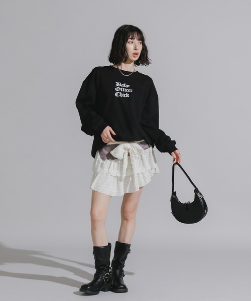 Chick スカート Tiered Mini Skirt with Waist Tie Belt and Ruffled