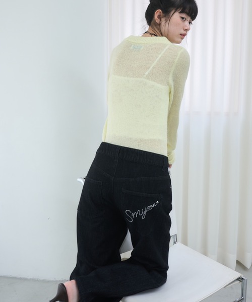 Smyeon ジーンズ デニム デニムパンツ Logo rhinestone denim/ロゴ
