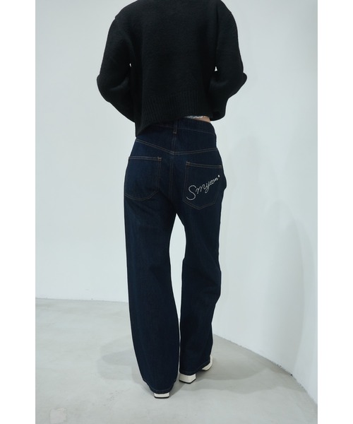 Smyeon ジーンズ デニム デニムパンツ Logo rhinestone denim/ロゴ