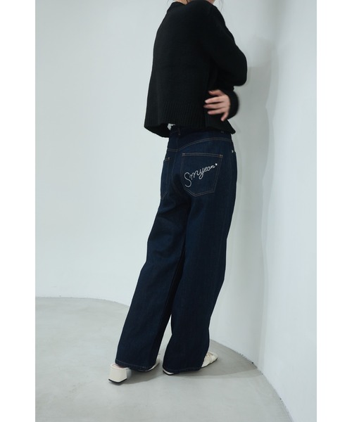 Smyeon ジーンズ デニム デニムパンツ Logo rhinestone denim/ロゴ