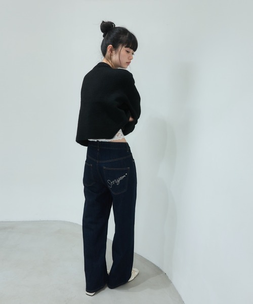Smyeon ジーンズ デニム デニムパンツ Logo rhinestone denim/ロゴ