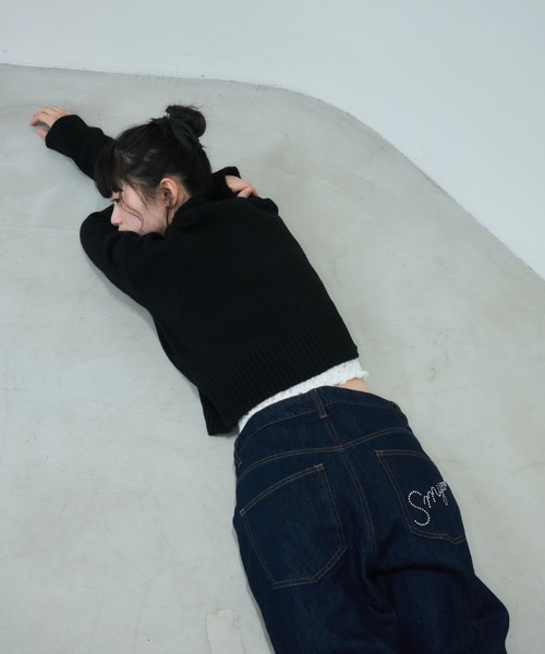 Smyeon ジーンズ デニム デニムパンツ Logo rhinestone denim/ロゴ