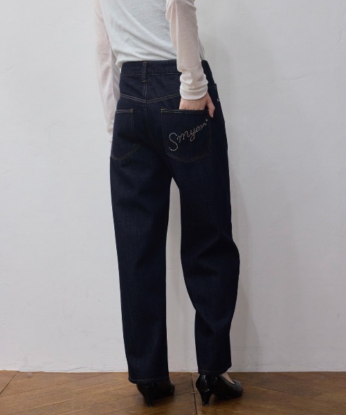 smyeon　スタッズヴィンテージ加工デニム Smyeon ジーンズ デニム デニムパンツ Logo rhinestone denim/ロゴ