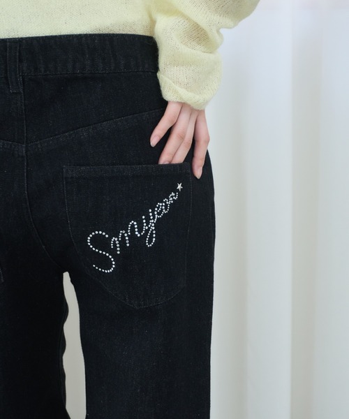 Smyeon ジーンズ デニム デニムパンツ Logo rhinestone denim/ロゴ