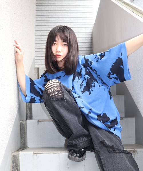 「ADAM PATEK」 半袖ニット 3 ブラック メンズ_画像2