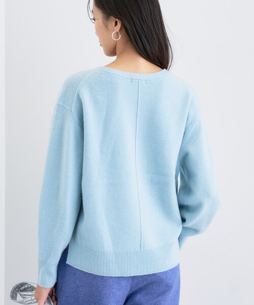 2517A【美品】スローン　ケーブルニットタートルネックニット　水色　カシミヤ混 18G カシミヤシルクリブタートルニット