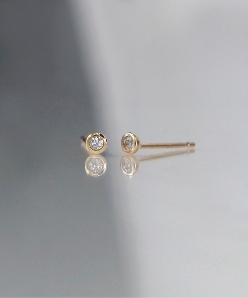 ピアス anq K10Bezel Setting 0 02ct ダイヤモンド ポストピアス レディース