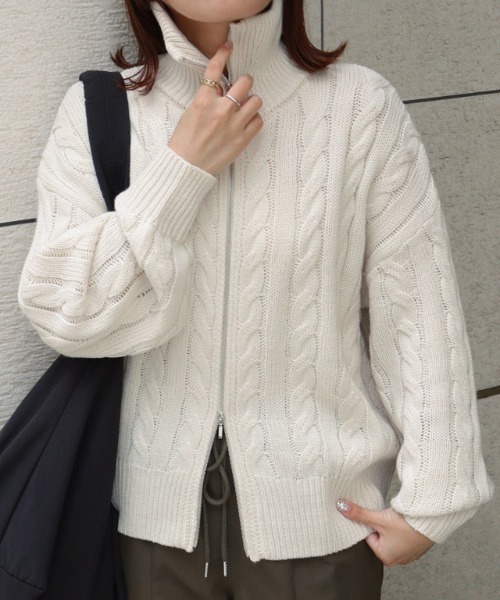Pierrot（ピエロ） ニット セーター ダブルジップケーブルニット