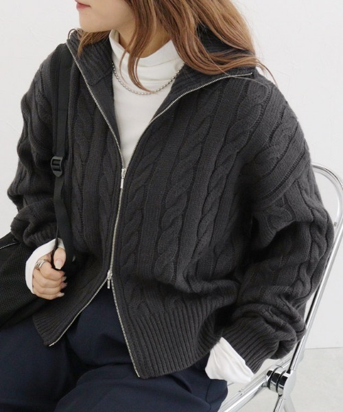 Pierrot（ピエロ） ニット セーター ダブルジップケーブルニット