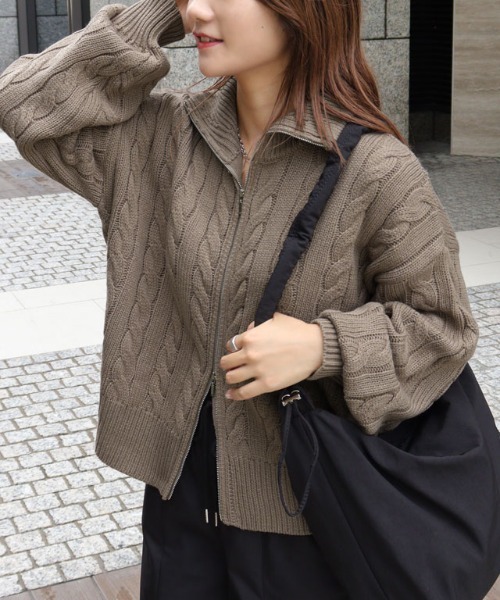 AAAAAA　Cニット　ブラック Pierrot（ピエロ） ニット セーター ダブルジップケーブルニット