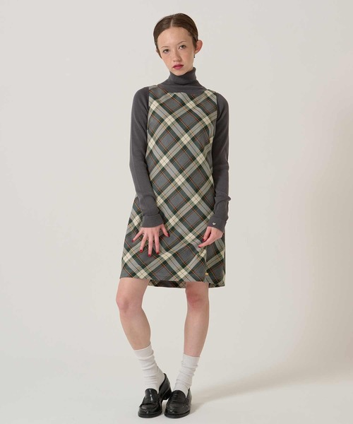 【新品】洗える♡ マンシングウェア タータンチェックノースリーブワンピース LL TINA：JOJUN（ティーナジョジュン） ワンピース バイアスチェック柄