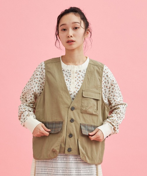 「eLur」 ベスト FREE カーキ レディース_画像2