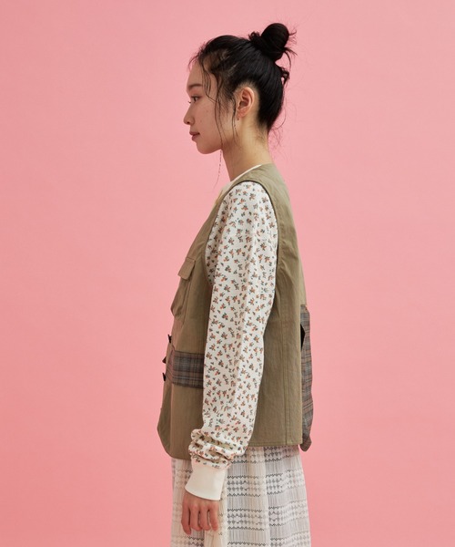 「eLur」 ベスト FREE カーキ レディース_画像3