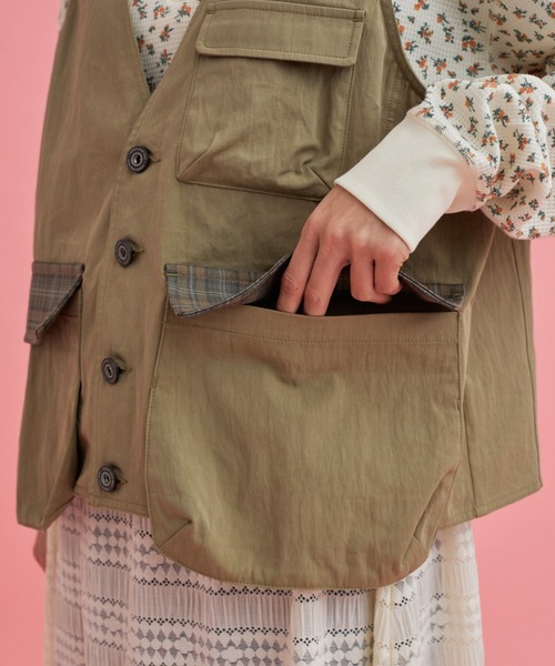 「eLur」 ベスト FREE カーキ レディース_画像7