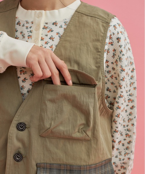 「eLur」 ベスト FREE カーキ レディース_画像8