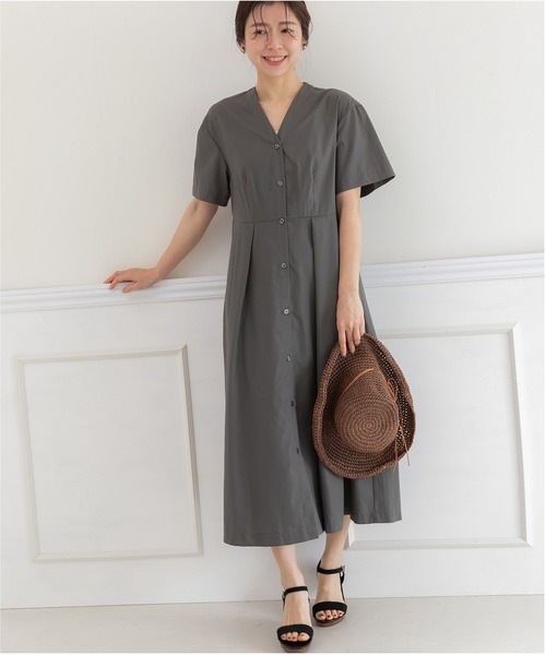「PREFERIR」 半袖ワンピース LARGE チャコールグレー レディース_画像4