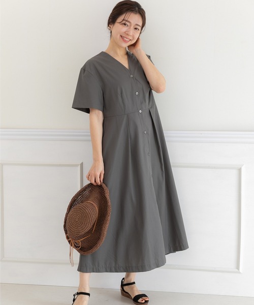「PREFERIR」 半袖ワンピース LARGE チャコールグレー レディース_画像5