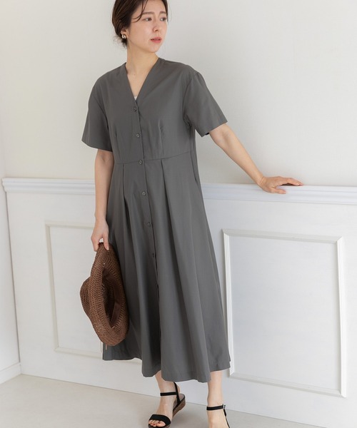 「PREFERIR」 半袖ワンピース LARGE チャコールグレー レディース_画像6