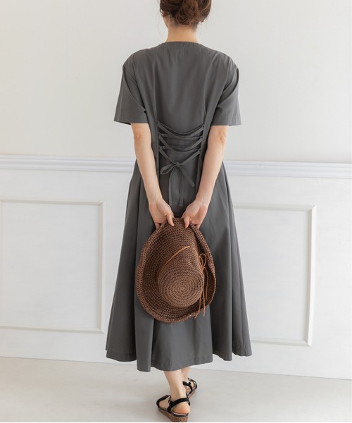 「PREFERIR」 半袖ワンピース LARGE チャコールグレー レディース_画像8