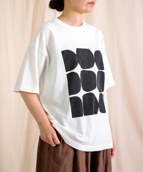 prit 半袖Tシャツ ホワイト×ブラック prit（プリット） tシャツ 半袖 空紡度詰天竺 フレームドットプリントT