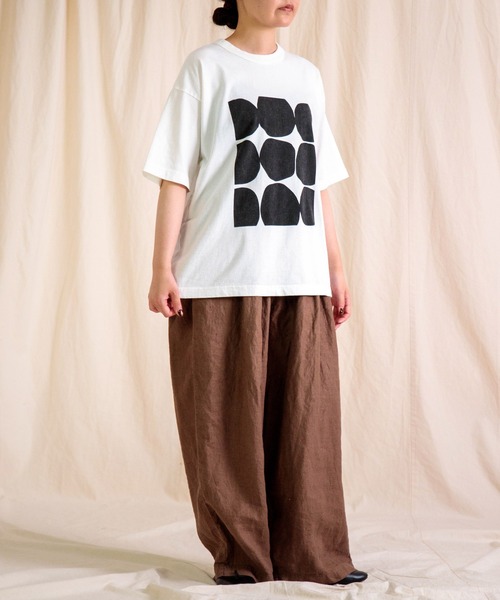 prit 半袖Tシャツ ホワイト×ブラック prit（プリット） tシャツ 半袖 空紡度詰天竺 フレームドットプリントT