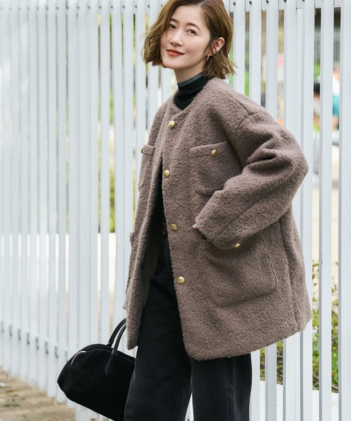 「coca(coca)」 ノーカラーコート L ダークベージュ レディース_画像3