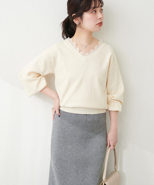 「natural couture」 長袖ニット FREE チャコールグレー レディース_画像4