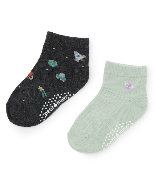 petit main 靴下 宇宙柄ショートソックス2P キッズ 子供 男の子