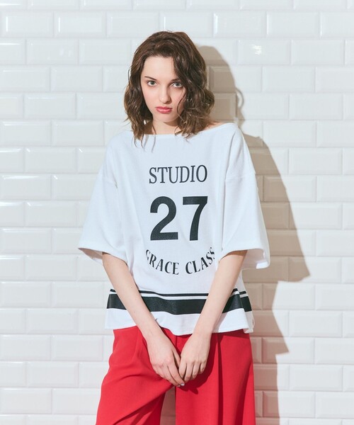 GRACE CLASS tシャツ ナンバープリントループ裏毛トップ レディース 