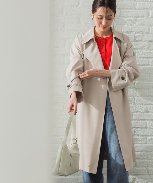 「GLOBAL WORK」 トレンチコート SMALL グレイッシュベージュ レディース_画像3