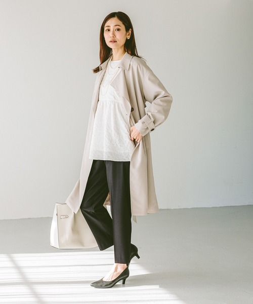 「GLOBAL WORK」 トレンチコート SMALL グレイッシュベージュ レディース_画像7