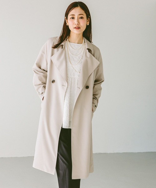 「GLOBAL WORK」 トレンチコート SMALL グレイッシュベージュ レディース_画像9