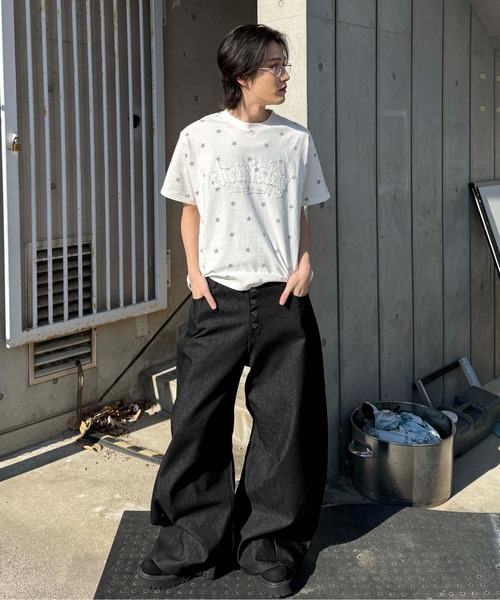 ワイドパンツ ジーンズ カーブボタンフライデニム メンズ レディース