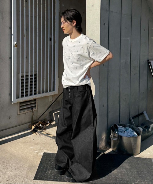 ワイドパンツ ジーンズ カーブボタンフライデニム メンズ レディース