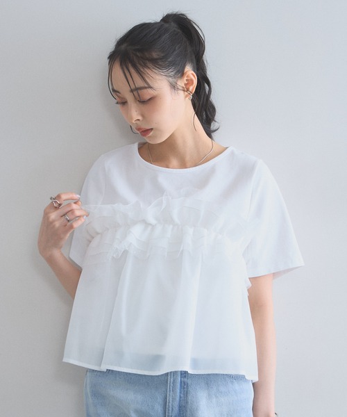 &. NOSTALGIA（ノスタルジア） tシャツ 半袖 ドットフリルレイヤードT