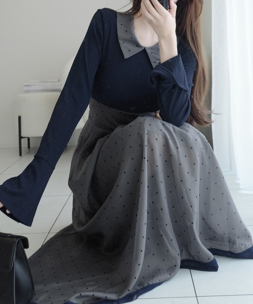 「mily bilet」 ドッキングワンピース LARGE ネイビー レディース_画像6