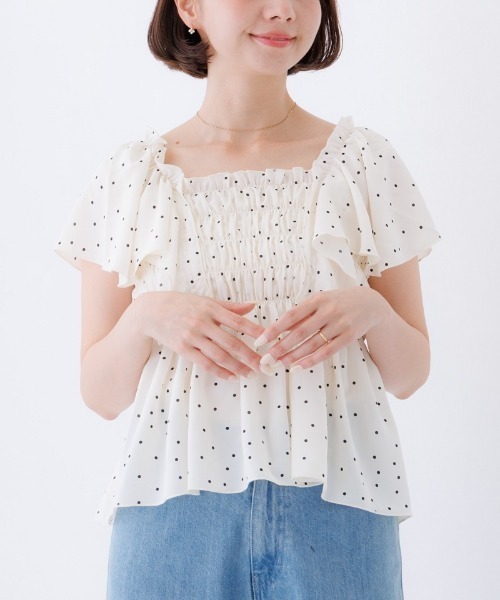 flower ブラウス シャツ 半袖 ドットシアーパピヨンブラウス 