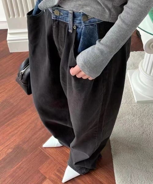 「aimoha」 デニムパンツ LARGE ダークグレー レディース_画像7