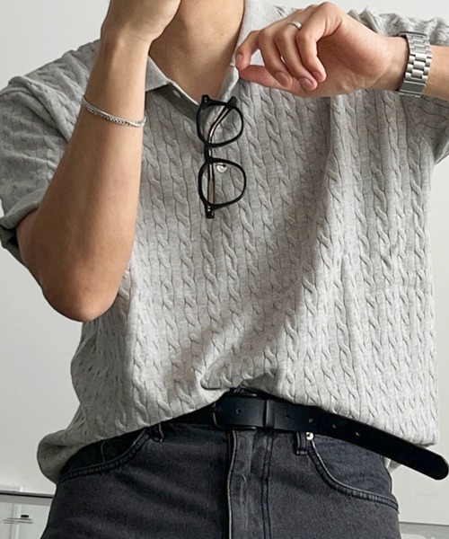 NOWLE（ノウル） ポロシャツ 半袖 「NOWLE」ケーブル編み ポロニット