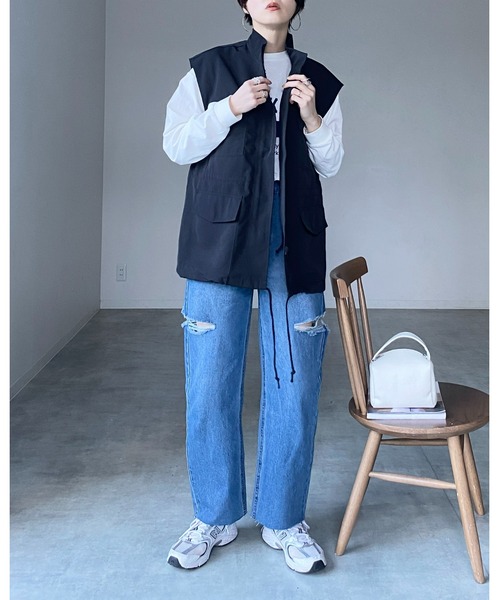 She's Closet ベスト ジレ スタンドカラーダブルポケットドロ