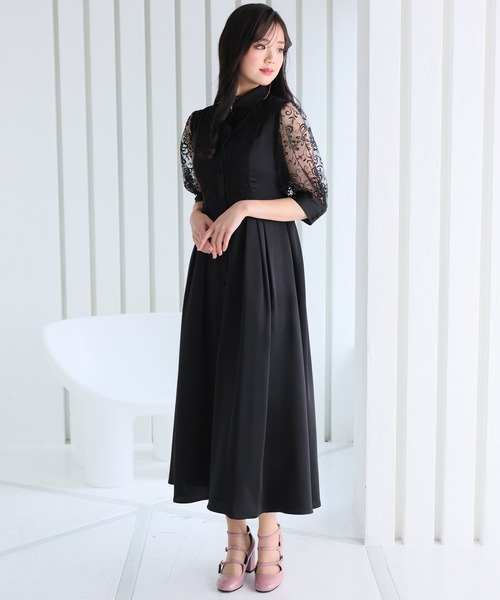 PourVous ドレス ロング＆七分袖フォーマルシャツワンピース