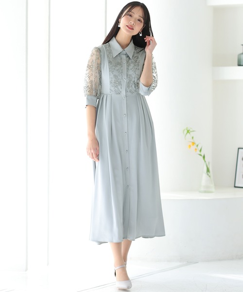 PourVous ドレス ロング＆七分袖フォーマルシャツワンピース